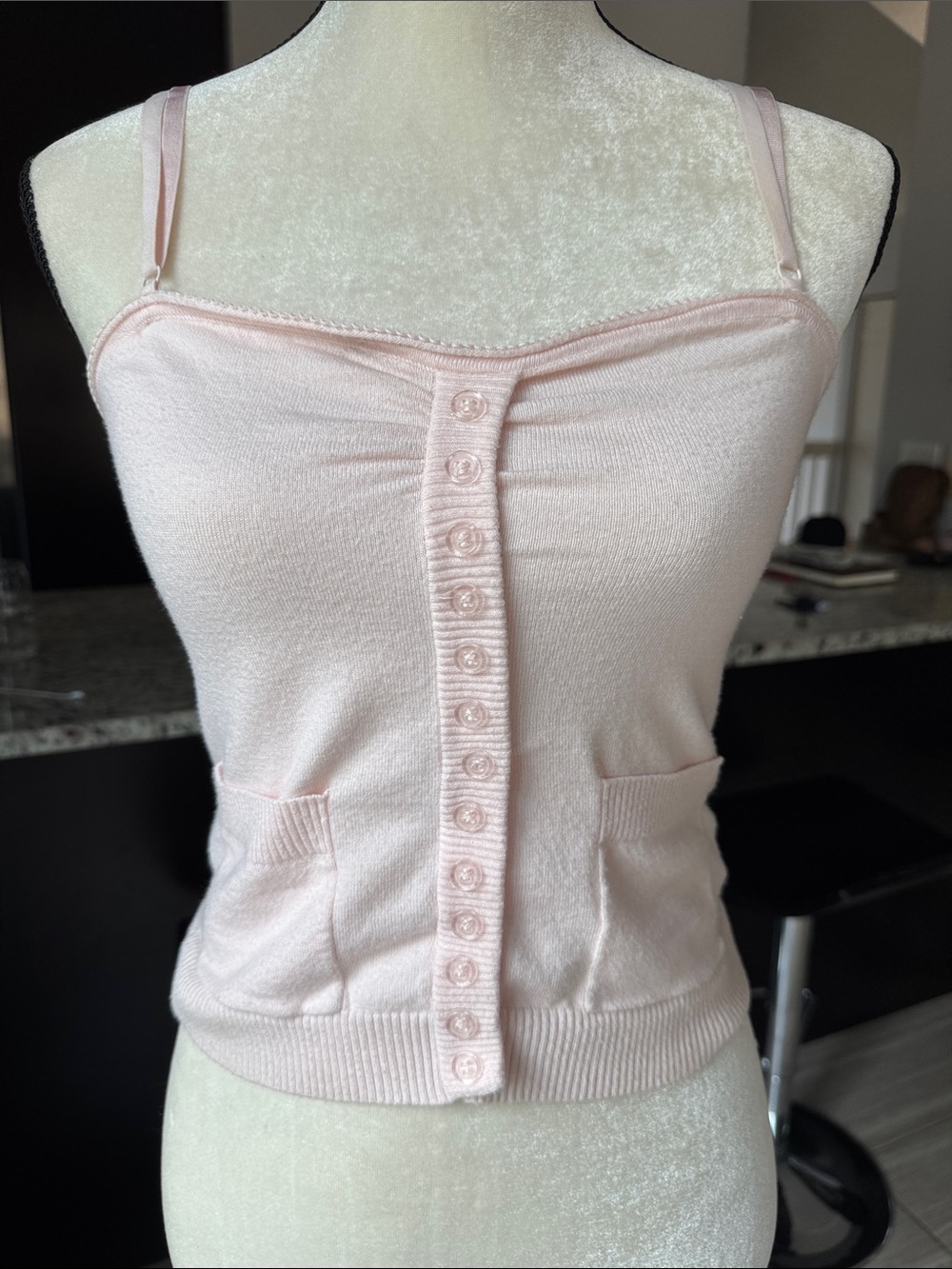 Soft Pink Button-Front Knit Cami